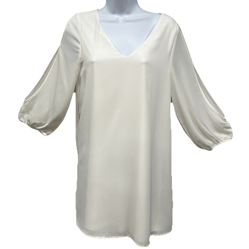 Lulus Mini Dress Women's Size XS White Sheer Lined 3/4 Sleeves Fit & Flare Chic